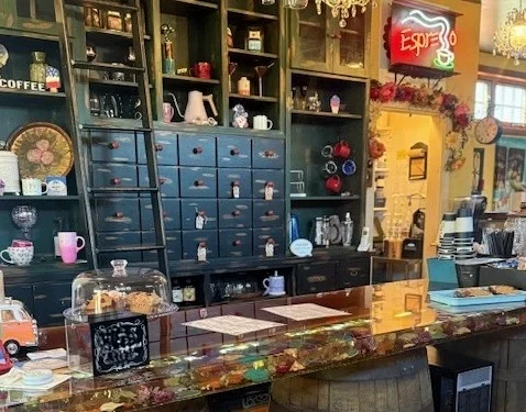 The eclectic counter at Gigi's Coffee House